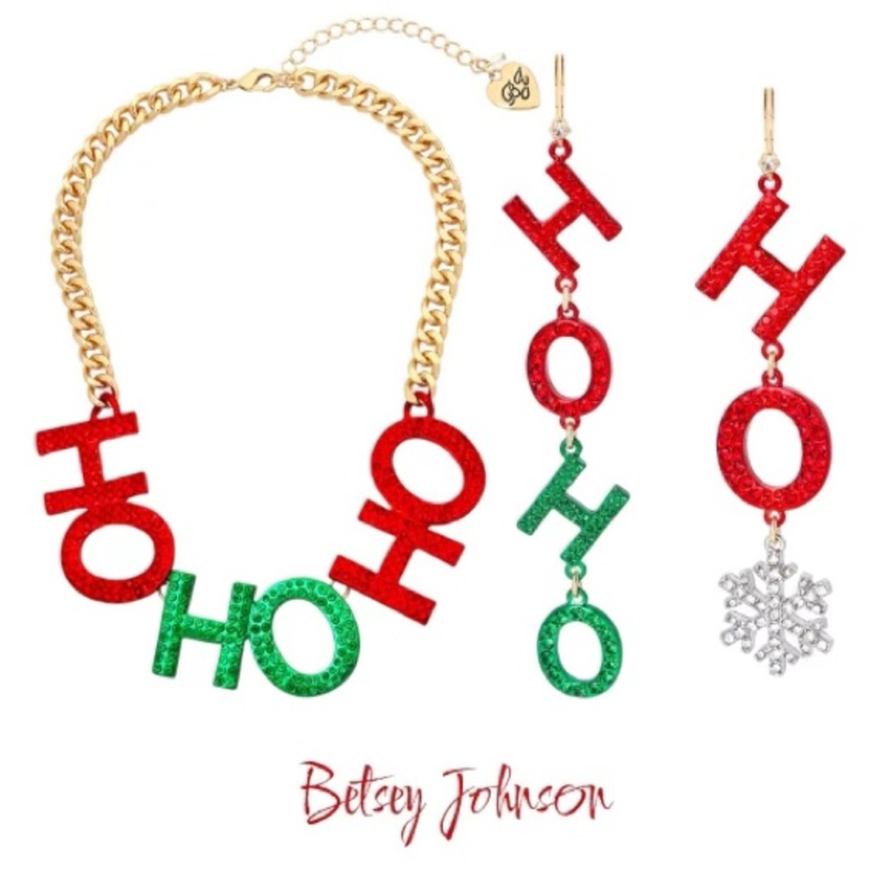 NEW Betsey Johnson “Hohoho” Christmas Necklace & Earring Set